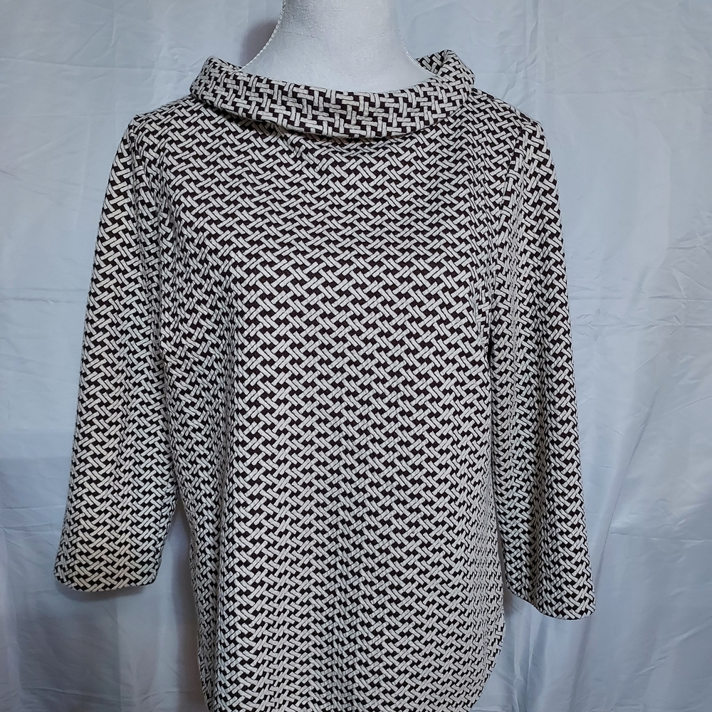 Talbots Brown and White Patterned Cowl Neck Sweater